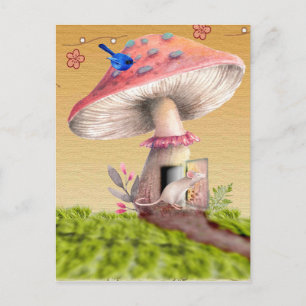 Vintage Mushroom Mouse House Greeting Card