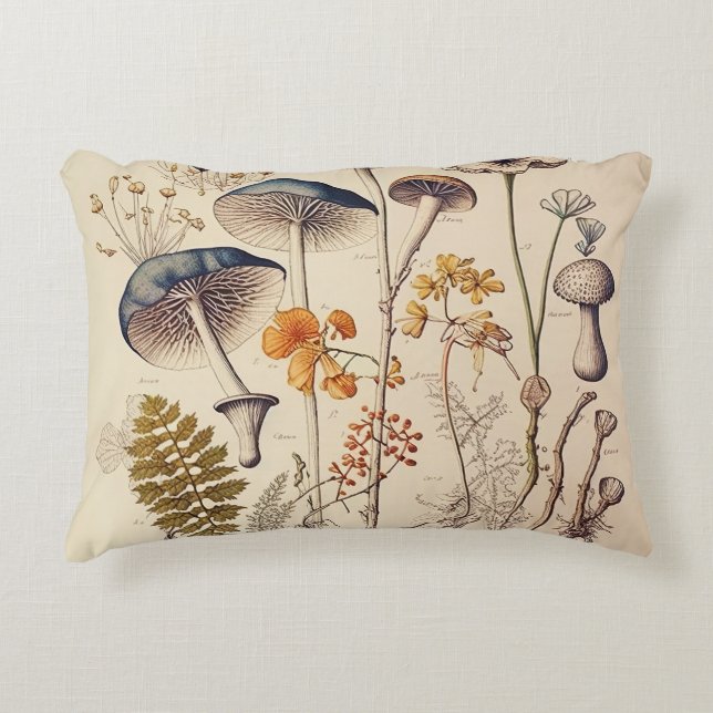 Vintage Mushroom Naturalist Accent Pillow (Front)