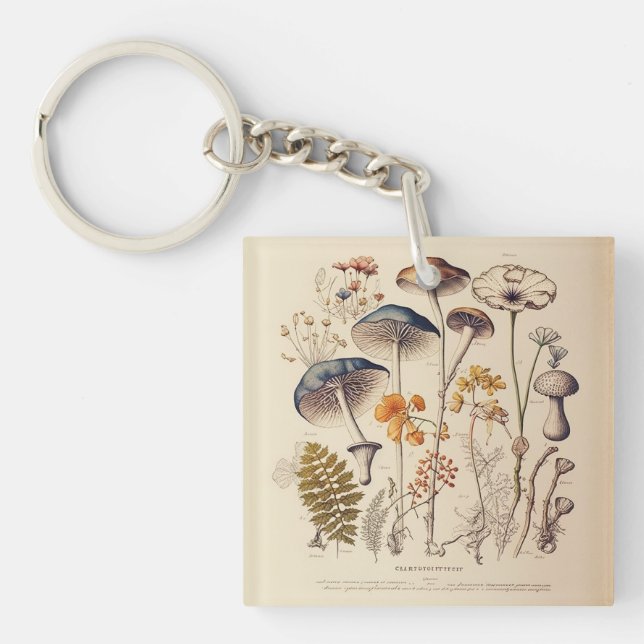 Vintage Mushroom Naturalist Keychain (Front)
