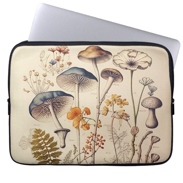 Vintage Mushroom Naturalist Laptop Sleeve (Front)