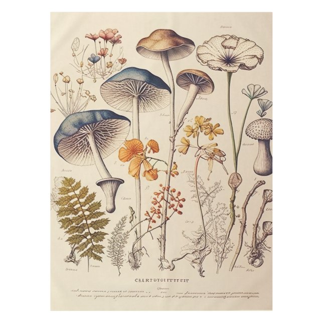 Vintage Mushroom Naturalist Tablecloth (Front)