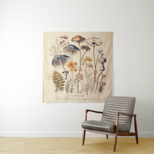 Vintage Mushroom Naturalist Tapestry (In Situ)