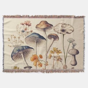 Vintage Mushroom Naturalist Throw Blanket