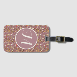 Vintage Mushroom pattern and personalised monogram Luggage Tag