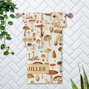 Vintage Mushroom Pattern Bath Towel Set