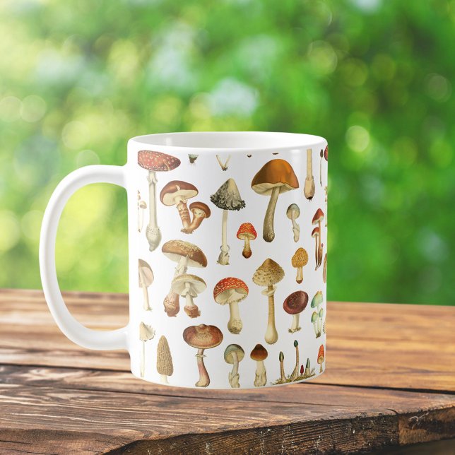 Vintage Mushroom Pattern Coffee Mug (In situ)