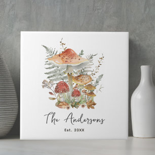 Vintage Mushroom Personalized Family Name Tile