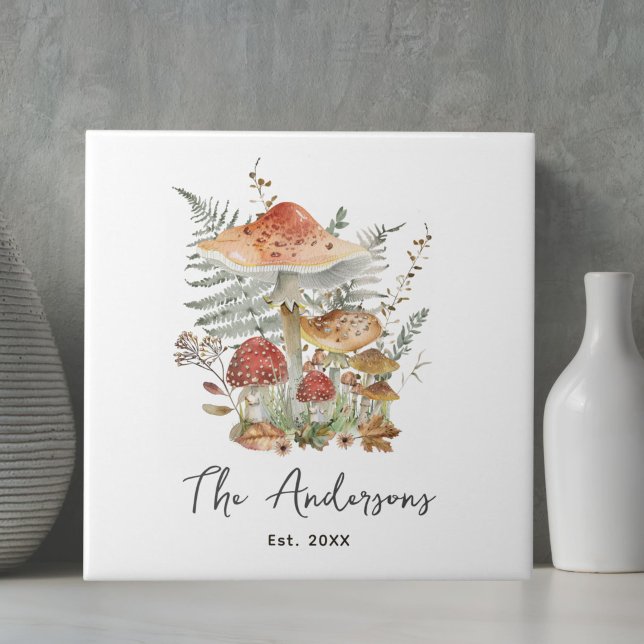 Vintage Mushroom Personalized Family Name Tile (Creator Uploaded)