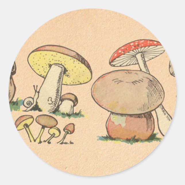 Vintage Mushroom Print Classic Round Sticker (Front)