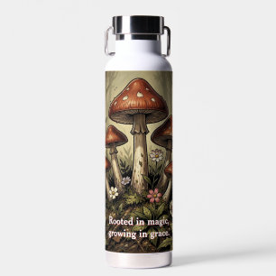 Vintage Mushroom Red Caps and Wildflowers Art Water Bottle