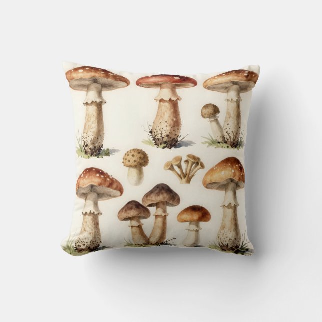 Vintage Mushroom Toadstool Botanical Fungi  Throw Pillow (Front)