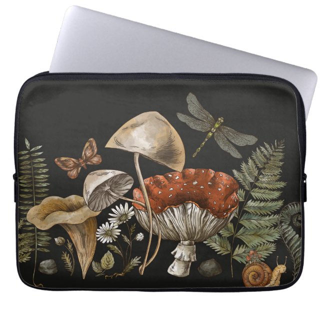 Vintage mushroom with wild flower  laptop sleeve (Front)
