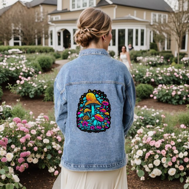 Vintage Mushrooms and Flowers Denim Jacket (Wedding Back)
