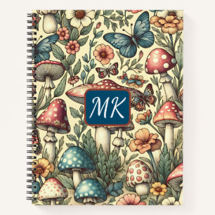 Vintage Mushrooms, Butterflies and Flowers Notebook