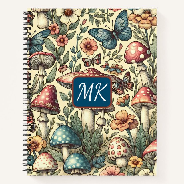 Vintage Mushrooms, Butterflies and Flowers Notebook (Front)