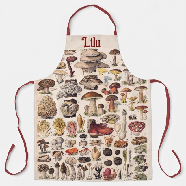 Vintage Mushrooms By Adolphe Millot Personalized Apron (Front)