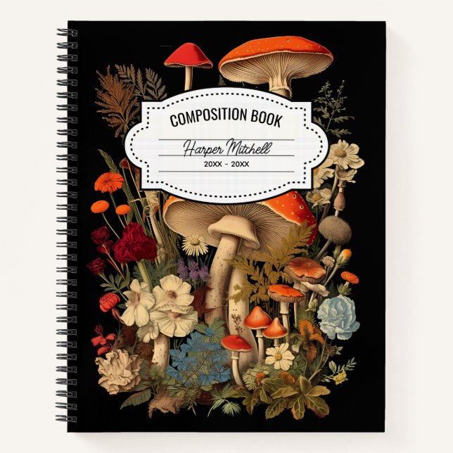 Vintage Mushrooms Composition Notebook (Front)