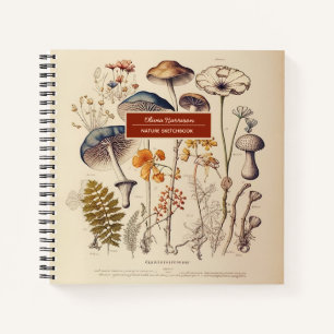 Vintage Mushrooms Nature Name and Subject Notebook