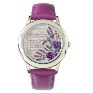 Vintage Music and Lavender Pansies Floral Watch