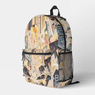 Vintage Music, Art Deco Jazz, Rhapsody in Blue Printed Backpack