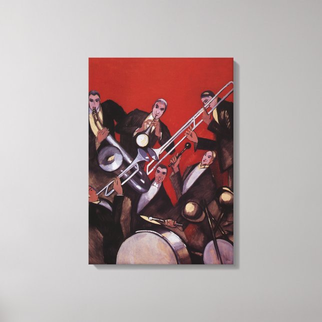 Vintage Music, Art Deco Musical Jazz Band Jamming Canvas Print (Front)