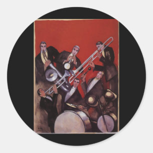 Vintage Music, Art Deco Musical Jazz Band Jamming Classic Round Sticker