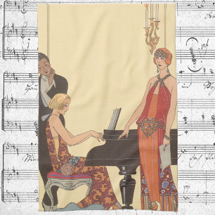 Vintage Music, Art Deco Pianist Musician Singer Kitchen Towel