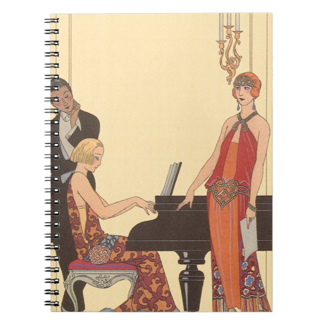 Vintage Music, Art Deco Pianist Musician Singer Notebook (Front)