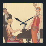 Vintage Music, Art Deco Pianist Musician Singer Square Wall Clock<br><div class="desc">Vintage illustration art deco fine art musical design with a pianist playing the piano and a singer about to sing and perform with music. The women are wearing classical 20's flapper dress fashionable attire. Incantation by George Barbier. 1922</div>