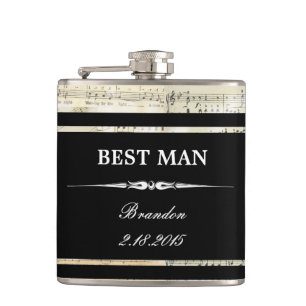 Vintage Music Black BEST MAN Wedding Flask