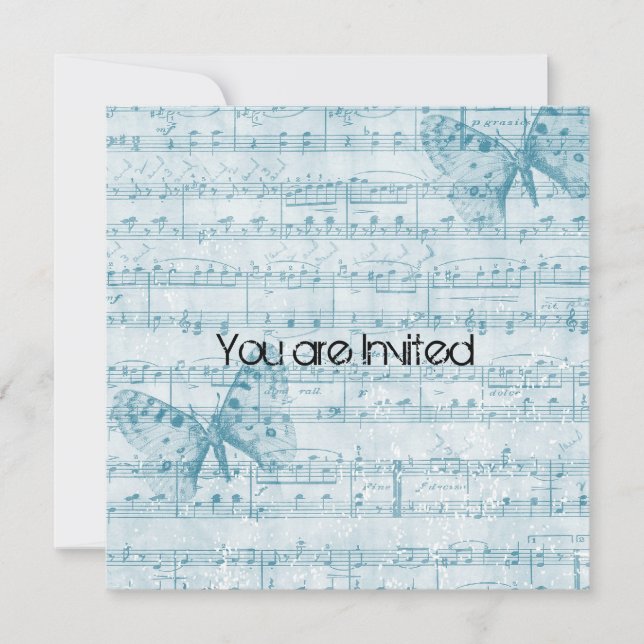 Vintage Music Butterflies Baby Shower Invitation (Front)