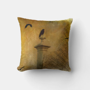 Vintage Music Crow Throw Pillow