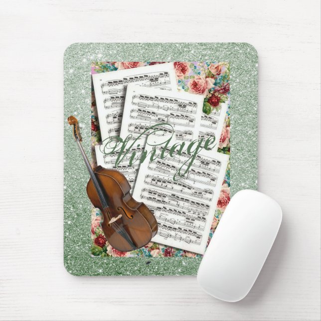 Vintage Music & Flowers Mouse Pad (With Mouse)