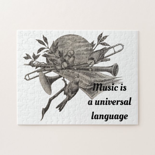 Vintage Music Lovers Etching Musical Instruments Jigsaw Puzzle (Horizontal)