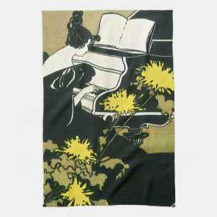 Vintage Music, Miss Traumerei Playing Piano, Reed Kitchen Towel