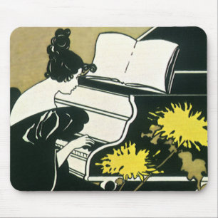 Vintage Music, Miss Traumerei Playing Piano, Reed Mouse Pad