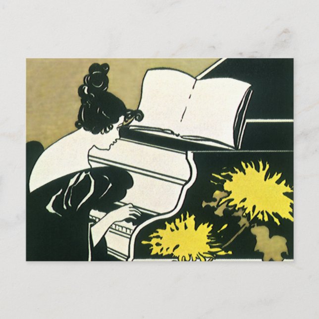 Vintage Music, Miss Traumerei Playing Piano, Reed Postcard (Front)