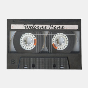 Vintage Music Mix Tape Look with Welcome Message Doormat