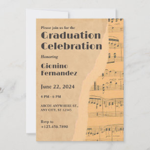 Vintage music note graduation invitation