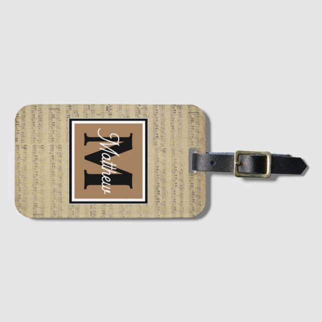 Vintage Music note Musician Monogram    Luggage Tag (Front Horizontal)