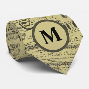 Vintage music note Pattern Monogram musician Tie