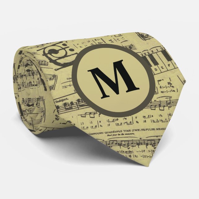 Vintage music note Pattern Monogram musician Tie (Rolled)