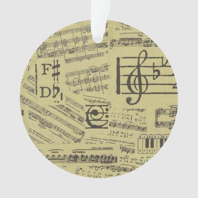 Vintage Music Note Pattern Musician Ornament (Front)