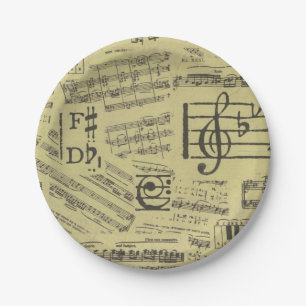 Vintage Music Note Pattern Musician  Paper Plate