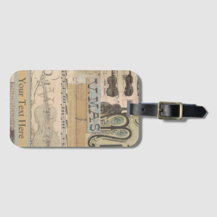 vintage music Note tuba guitar violin Music Theme Luggage Tag