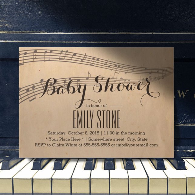 Vintage Music Notes Musical Baby Shower Invitation (Creator Uploaded)