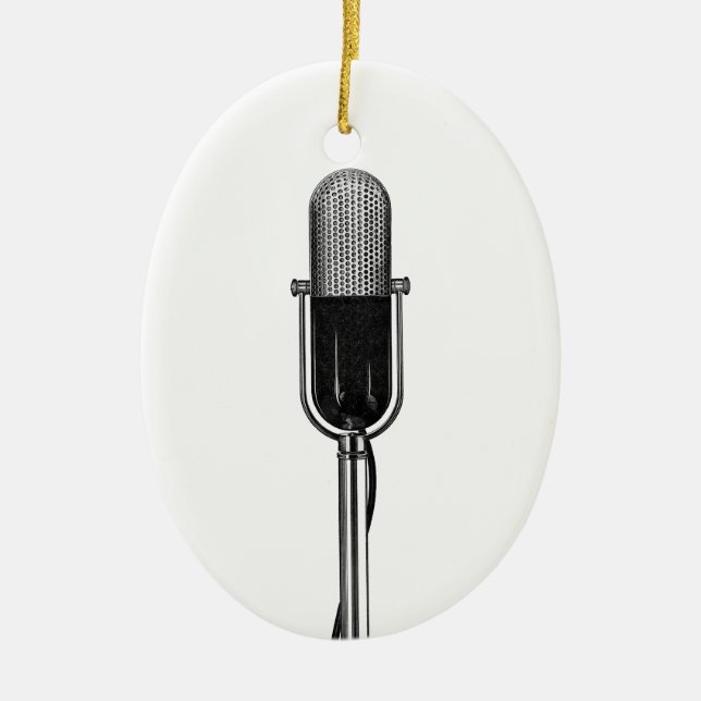 Vintage Music, Old Fashioned Retro Microphone Ceramic Ornament (Front)