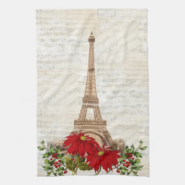 Vintage Music Paris Christmas Kitchen Towel (Vertical)