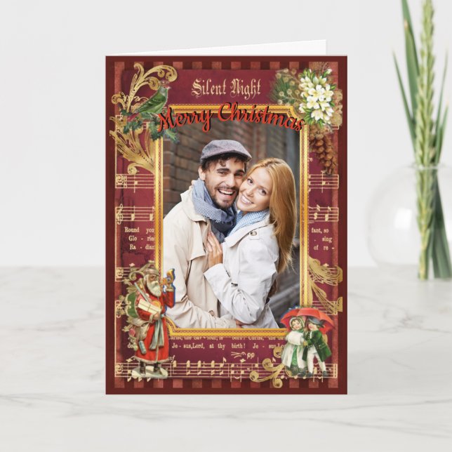 Vintage Music Photo Holiday Personalize Greeting (Front)