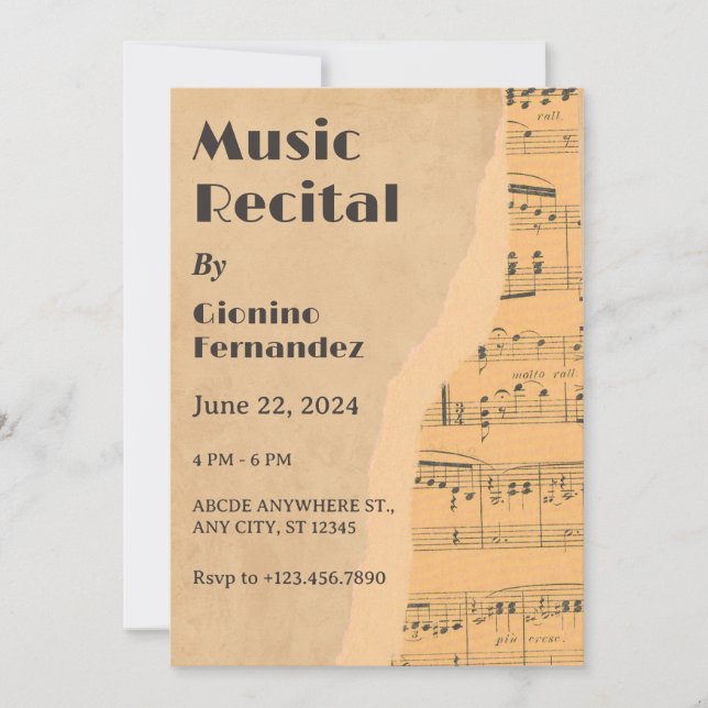 Vintage music recital  invitation (Front)